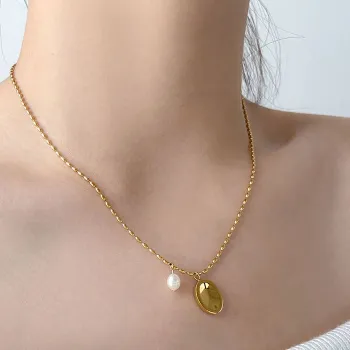 18k Gold Plated Stainless Steel Opal Bead Necklace